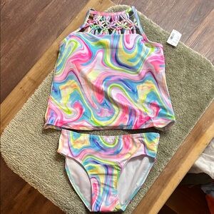 Girls size 10 the children’s Place brand pastel swirl two-piece swimsuit